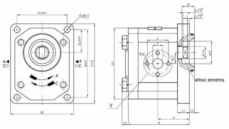 HIDRAVLIČNA ČRPALKA 20C22X201 SECOND GR.2 22 CC DESNA - dimenzije