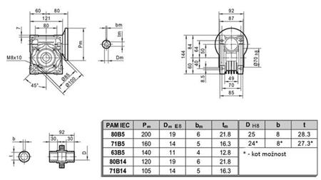 PMRV-50 ÜBERSETZUNGSGETRIEBE FÜR ELEKTROMOTOR MS80 (0,55-0,75kW) VERHÄLTNIS 10:1