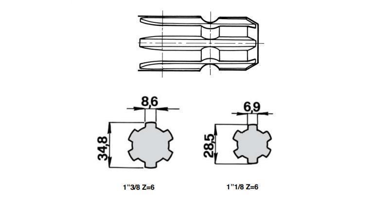 ATTACCAMENTO CARDANICO ADATTATORE da 1''1/8 su 1''3/8 L-47,5mm