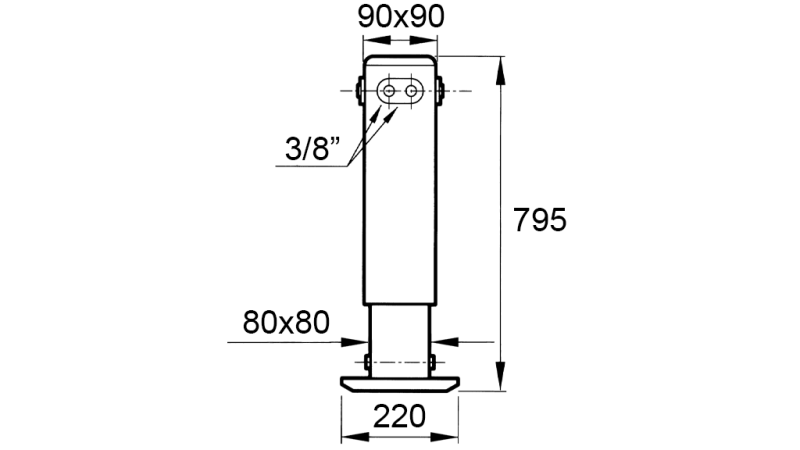 DOPPELTWIRKENDER HYDRAULISCHER STÜTZBEIN (90x90x795 mm) - HUB 500 mm - 2.650 kg