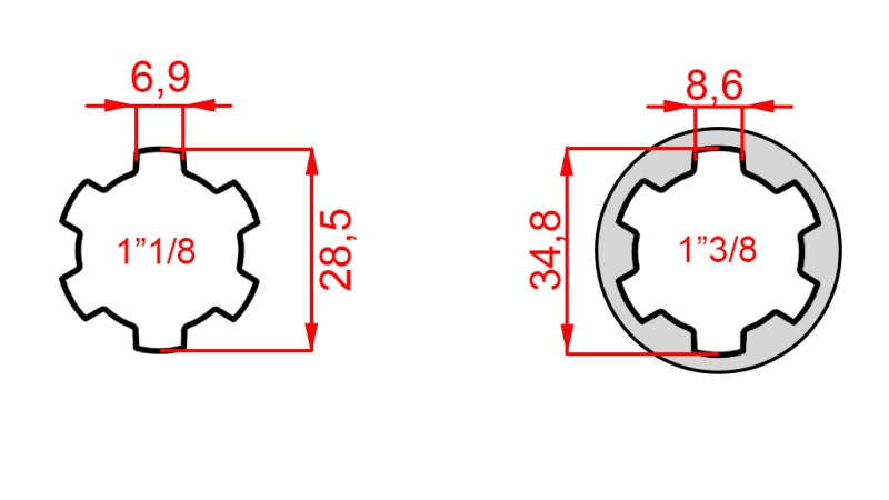 KARDĀNA ADAPTERIS AR TAPU NO 1-3/8 UZ 1-1/8 (150 mm)