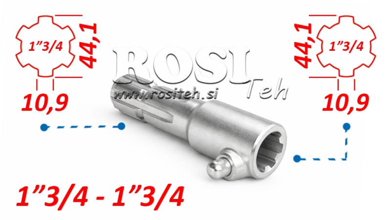 KARDAN ADAPTER MET PEN VAN 1-3/4 NAAR 1-3/4 (165 mm)