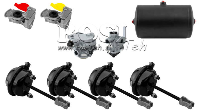 SET OF AIR BRAKES FOR TRAILER COMPLETE DUAL CIRCUIT SYSTEM 4 CYLINDERS