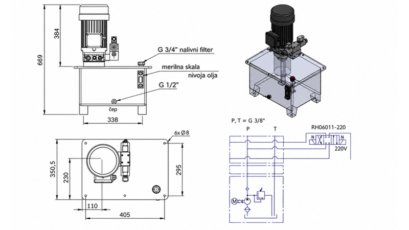 MINI HYDRAULIC POWER-PACK UNIT 380V AC (4 KW) - 8 CC - 12 LIT/MIN - TANK 25 LIT