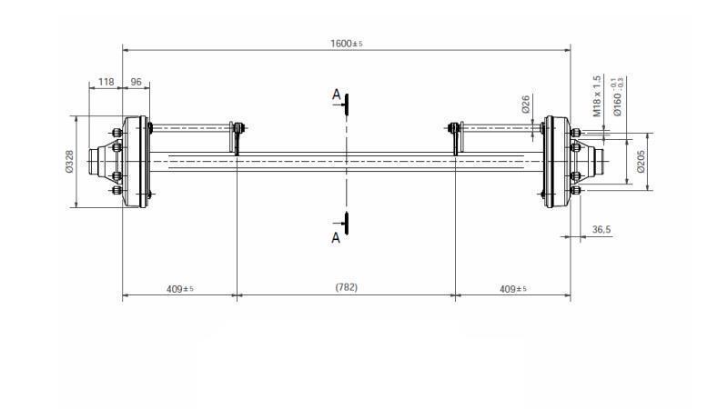 ACHSE FÜR ANHÄNGER 8300 kg MIT BREMSE (1600 mm)