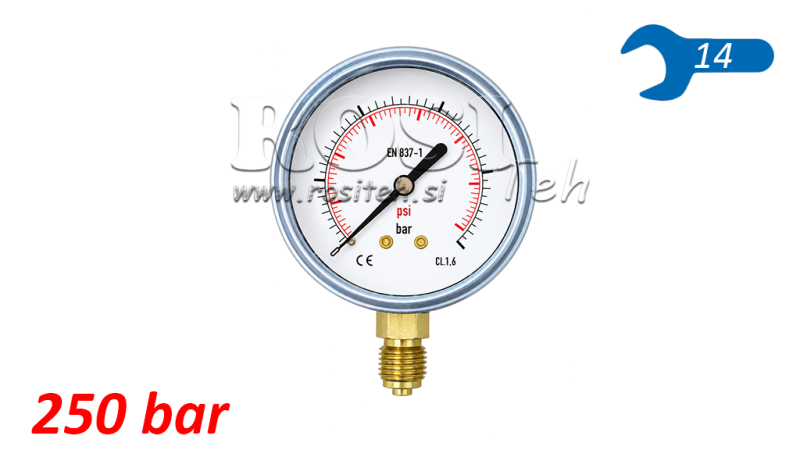 MANOMEETER DN63 VERTIKAALNE 0 - 250 BAR - 1/4