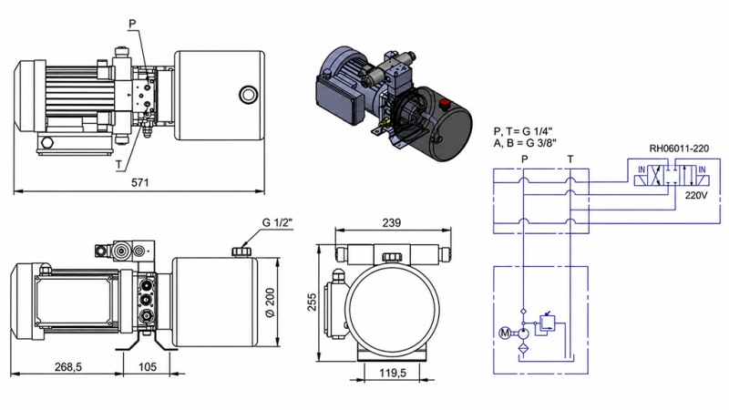 MINI HYDRAULIC POWER-PACK UNIT 230V AC (1.5 KW) - 5.8 CC - 8.2 LIT/MIN - TANK 6 LIT