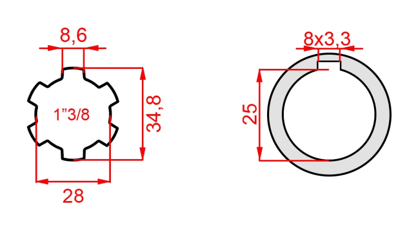 ZAPFWELLENADAPTER 1-3/8 - BOHRUNG fi 25 mm (145 mm)