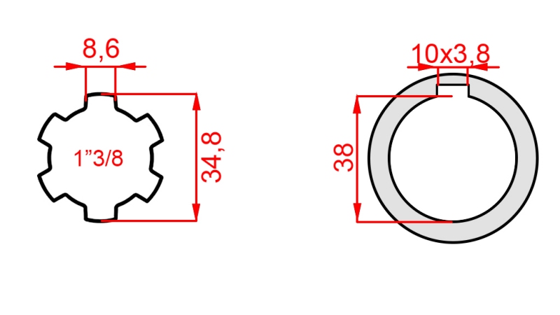 PTO ADAPTER 1-3/8 - HOLE fi 38 mm (160 mm)