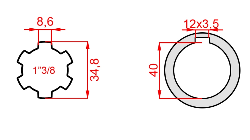 KARDANADAPTER 1-3/8 - HULL fi 40 mm (160 mm)