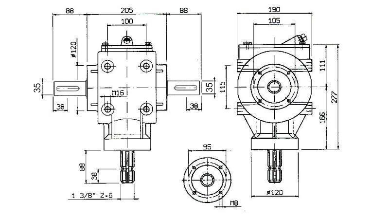 VINKLET GEARKASSE PTO-R11S 1:2 (48HP-35KW)