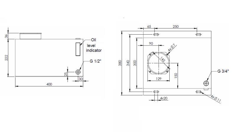 METAL RESERVOIR BOX PP 25 LITER HORIZONTAL-VERTICAL-dimensions