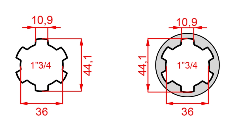ADAPTADOR CARDÁN DE 1-3/4 A 1-3/4 (165 mm)