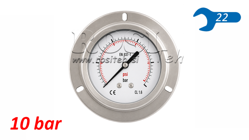 ΜΑΝΟΜΕΤΡΟ DN100 ΠΙΣΩ 0 - 10 BAR - 1/2