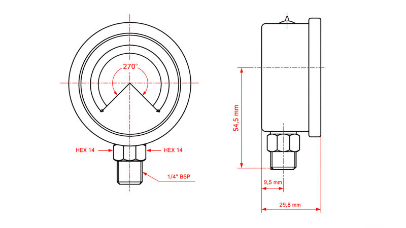 VAKUMMÉRŐ DN63 VERTICAL -1 - 0 BAR - 1/4