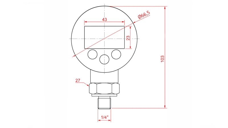 MANOMETRU DIGITAL DN63 VERTICAL 0 - 600 BAR - 1/4