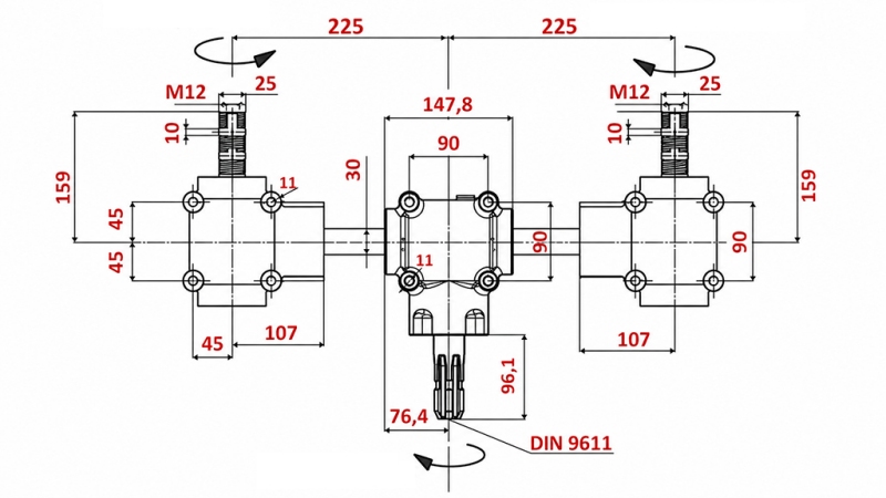 JUEGO DE REDUCTORES 1:1,3 (27HP-20kW) PARA ESPARCIDOR DE ESTIÉRCOL L:450 - ALU