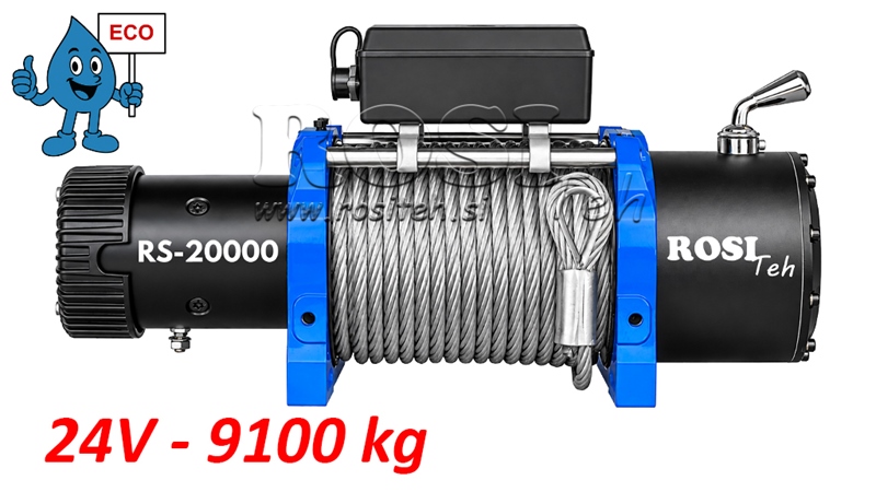 24 V ELEKTRIČNO VITLO RS-20000 - 9100 KG - ČELIČNO UŽE - ECO