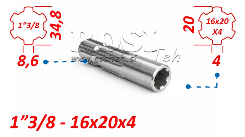 KARDANSKI ADAPTER OD 16x20x4 (6 ZUBA) NA 1-3/8 (120 mm)