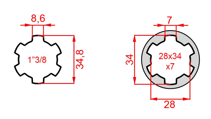 KARDANSKI ADAPTER OD 28x34x7 (6 ZUBA) NA 1-3/8 (145 mm)