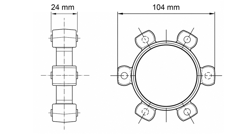 ZVJEZDASTA SPOJKA ZA GUMENI UMETAK ND43-ND44 (104mm)