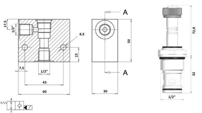 2-IRÁNYÚ SZELEP 1/2 (NO) 12V - 60lit - diagram