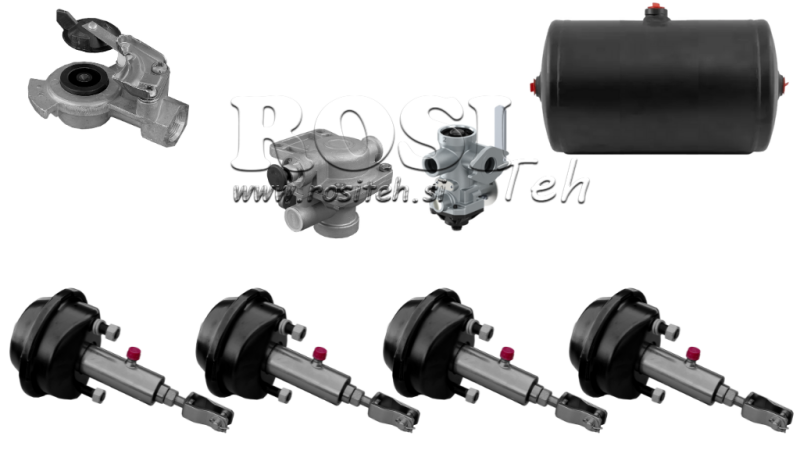 SET DI FRENI IDRAULICI AD ARIA PER RIMORCHIO COMPLETO SISTEMA A CIRCUITO SINGOLO 4 CILINDRI