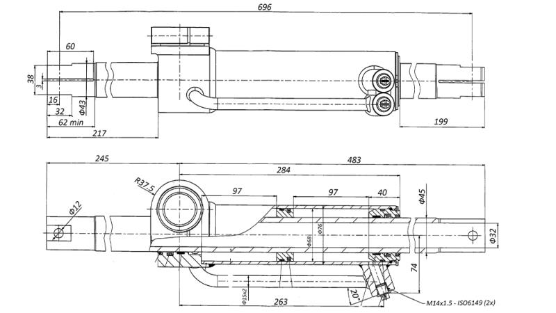 HYDRAULIC STEERING CYLINDER MASSEY FERGUSON OEM-6202491M91