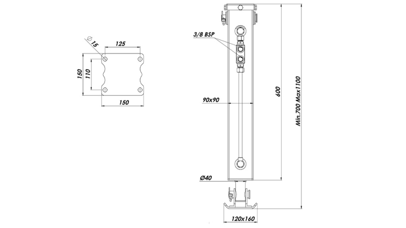 DOUBLE-ACTING HYDRAULIC SUPPORT LEG 2.5 TON 420MM (90X90X600)