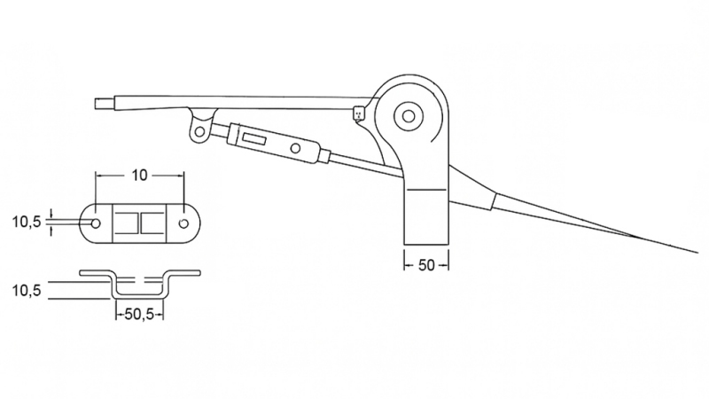 POTEZNA RUČICA ZA RUČNO KOČNICU PRIKOLICE komplet SA SAJLOM 2,3m