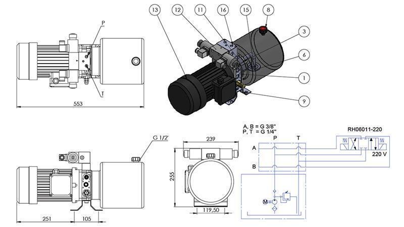 MINI HYDRAULIKUS AGGREGÁTUM 380V AC (1.5 kW) - 5.8 cc - 8.2 lit/min - tartály 6 lit