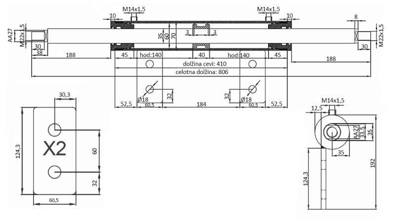LENKZYLINDER DOPPELTSEITIG 60/35-250