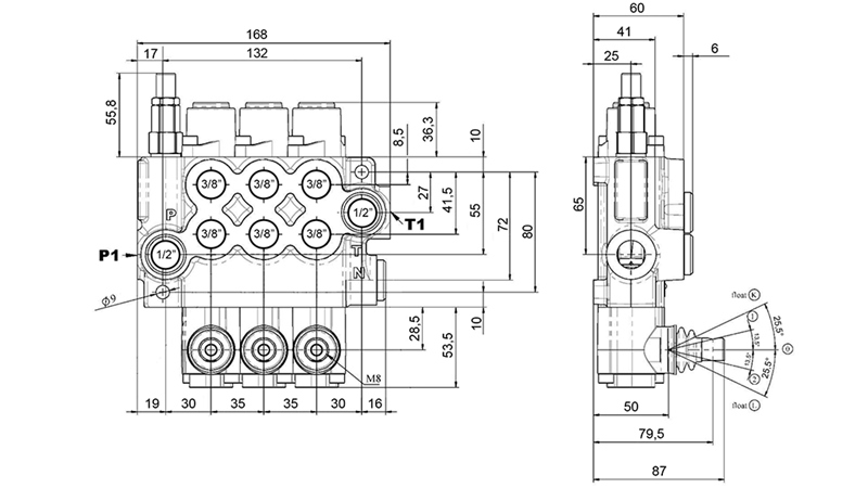 MANUAL HYDRAULIC VALVE MONOBLOCK 3xZ50