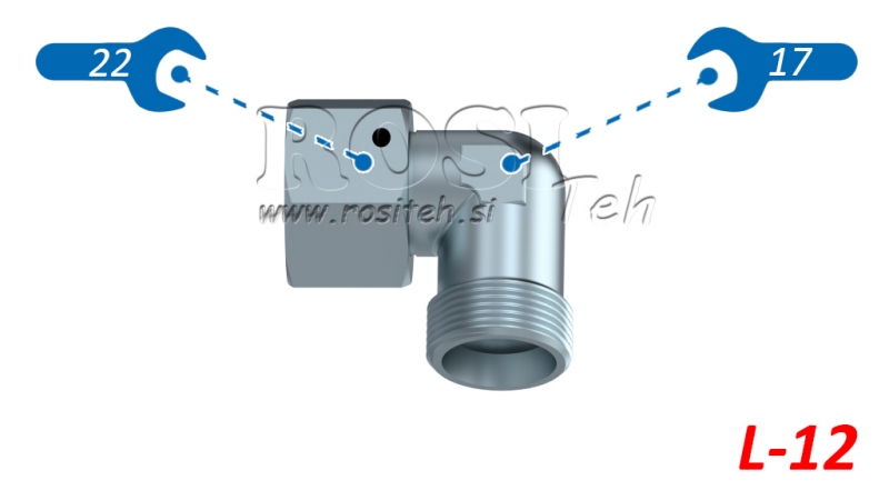 HÜDRAULILINE 90° PÕLV L-12 PÖÖRDMUTRIGA M18X1,5