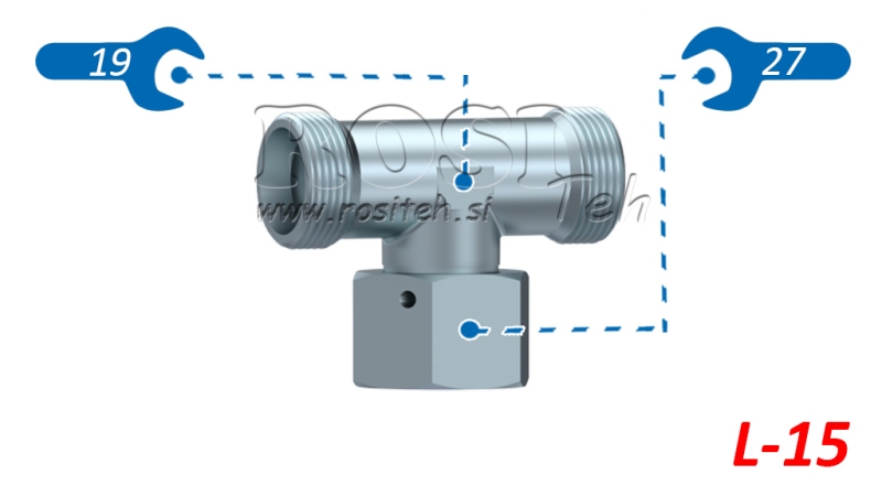 HYDRAULISCHE T-STUK L-15 MET CENTRALE DRAAIMOER M22X1,5