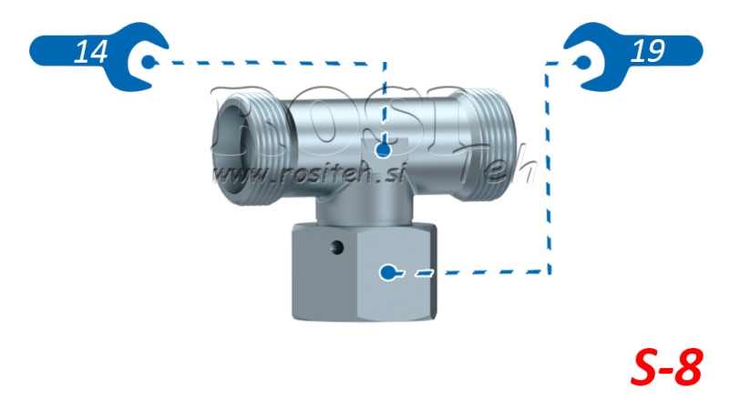 HIDRAULIČNI T-KOMAD S-8 SA SREDIŠNJOM OKRETNOM MATICOM M16X1,5