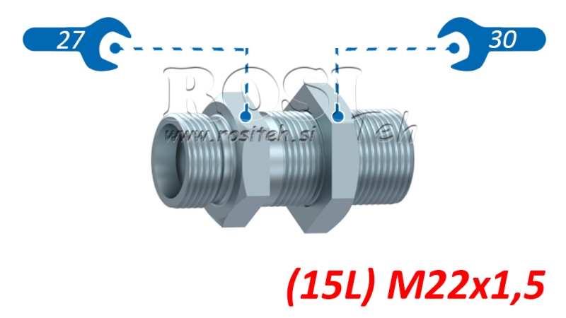 CONECTOR HIDRAULIC DUBLU DE TRECERE (15L) M22X1,5
