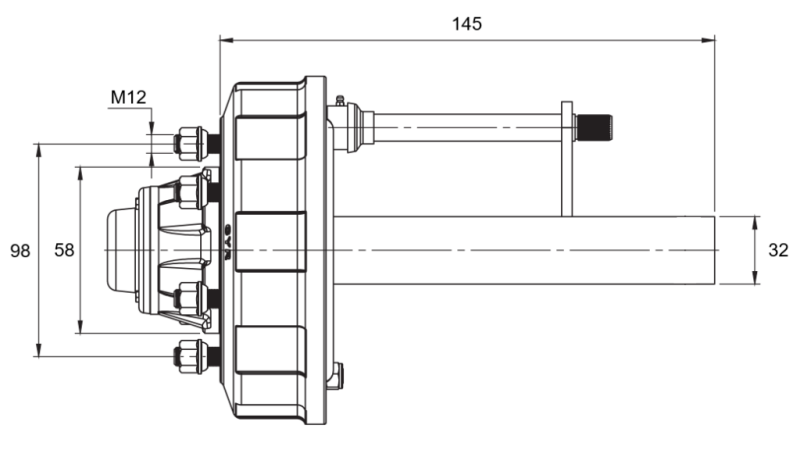 POLUOSOVINA S KOČNICAMA - 450 kg (4 VIJKA) - 145 mm