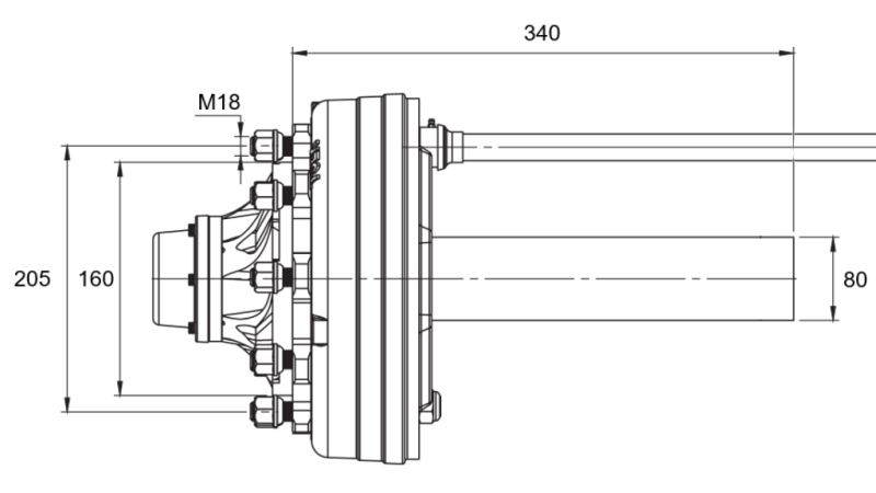 PUSASS AR BREMZĒM - 4400 kg (6 SKRŪVES) - 340 mm