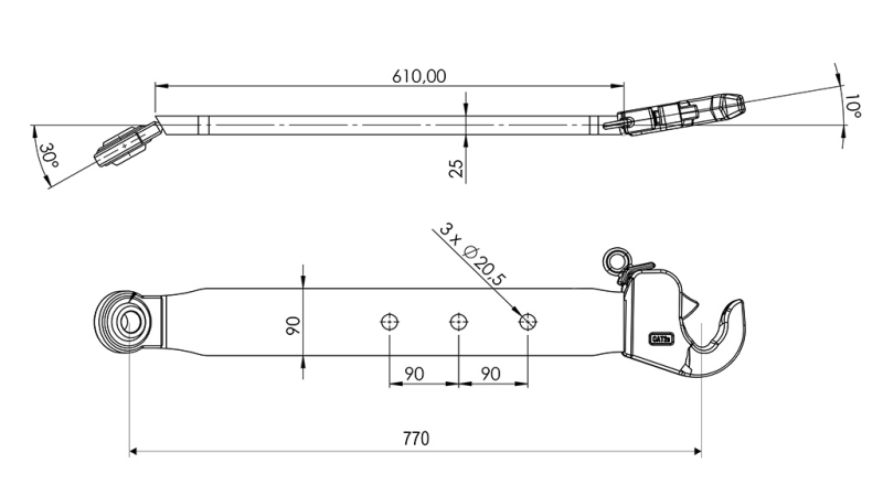 BRACCI INFERIORI DEL SOLLEVATORE A TRE PUNTI CAT. 2 - 70x20 mm - 770 mm (75 HP)