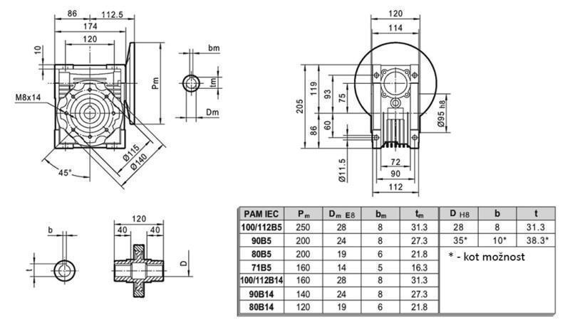 PMRV-75 REDUKTOR ZA ELEKTRIČNI MOTOR MS100 (2.2-3-4kW) OMJER 10:1