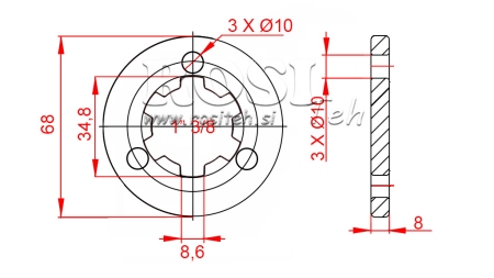 KARDANADAPTER MED FLANGE 3 HULLER OG TAP 1-3/8 (80 mm)