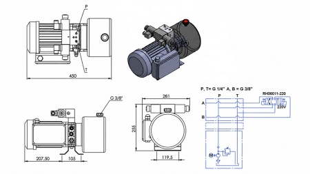 MINI HYDRAULIC POWER-PACK UNIT 230V AC (0.75 KW) - 3.7 CC - 5.2 LIT/MIN - TANK 4 LIT