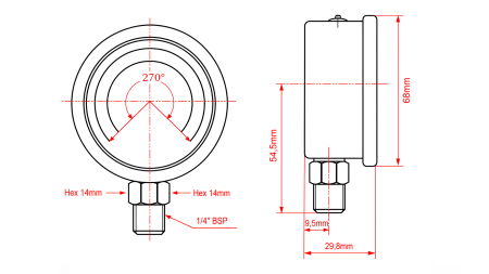 MANOMEETER DN63 VERTIKAALNE 0 - 60 BAR - 1/4