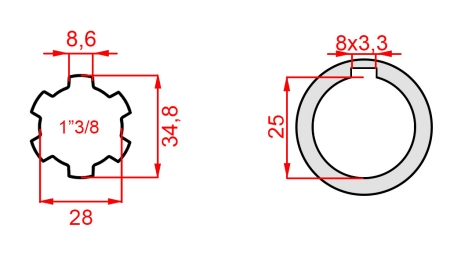 ZAPFWELLENADAPTER 1-3/8 - BOHRUNG fi 25 mm (145 mm)