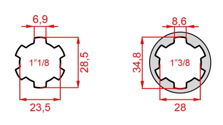 KARDANOVÝ ADAPTÉR Z 1-1/8 NA 1-3/8 (140 mm)