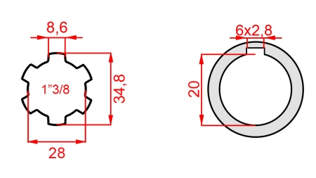 KARDANSKI NASTAVEK 1-3/8 - LUKNJA fi 20 mm (145 mm)