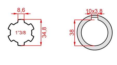 PTO ADAPTER 1-3/8 - HOLE fi 38 mm (160 mm)