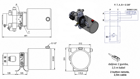 MINI HIDRAULIČNI AGREGAT 24V DC - 2,2kW = 2,1cc - 8 lit - dvosmjerni sklop (kovinski)