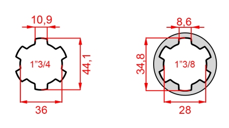 ADAPTADOR CARDÁN DE 1-3/8 A 1-3/4 (150 mm)